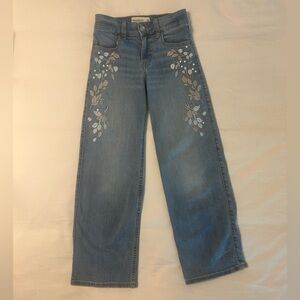 Abercrombie Kids High Rise Wide Leg Jeans Floral Embroidered Girls Size 7/8